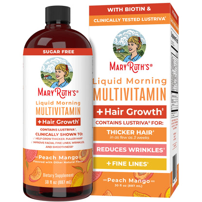 MaryRuth's Liquid Multivitamin + Hair Growth - Clinically Tested Lustriva for Thicker Hair in Women - Improve Facial Wrinkles - Vegan - 15.22 Fl Oz