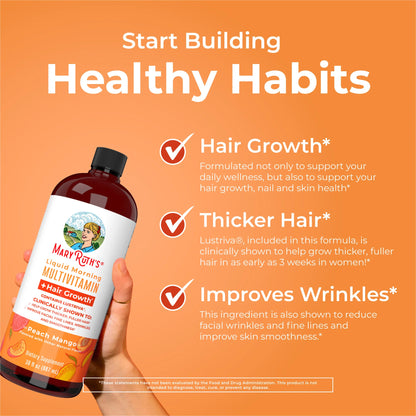 MaryRuth's Liquid Multivitamin + Hair Growth - Clinically Tested Lustriva for Thicker Hair in Women - Improve Facial Wrinkles - Vegan - 15.22 Fl Oz